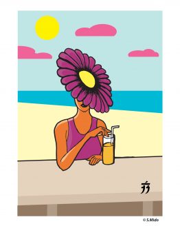 Lady drinking at the beach