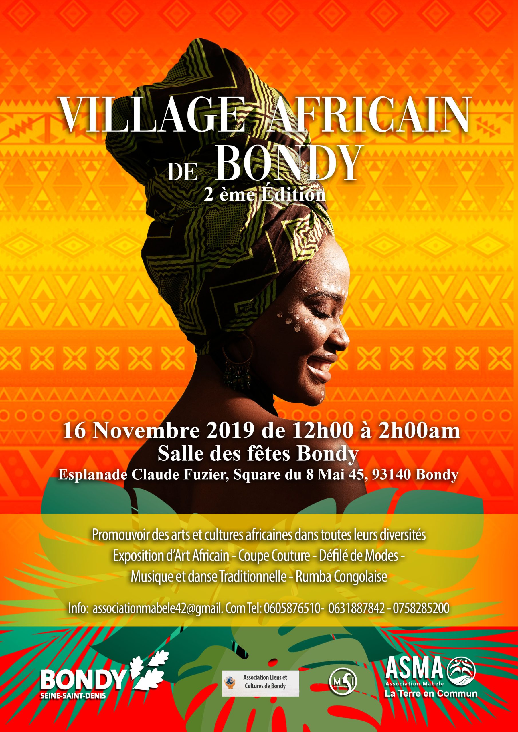 colourful poster featuring an African lady with green floral ornament. 